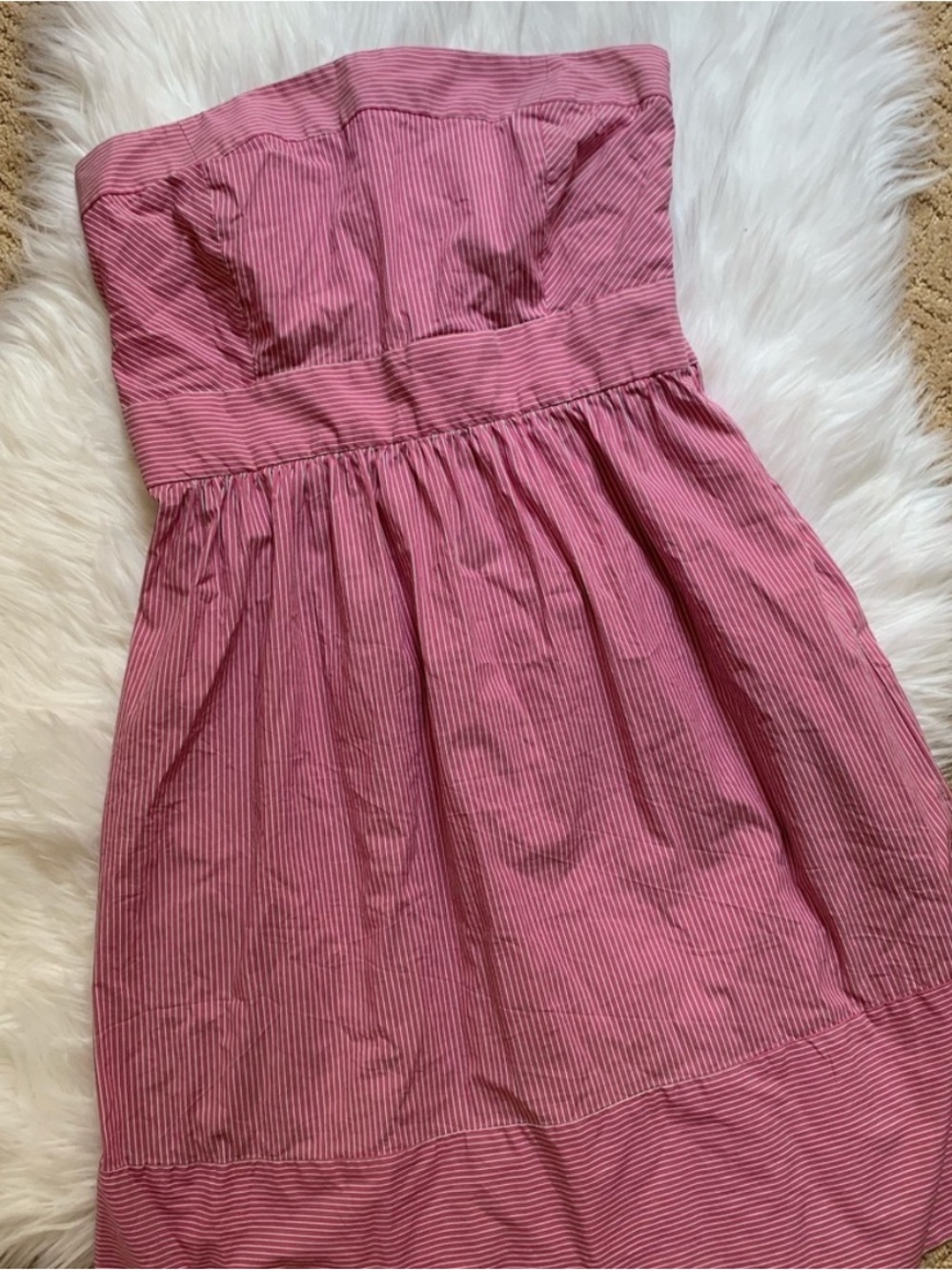 Zara Pink and White Pinstripe Strapless Sundress